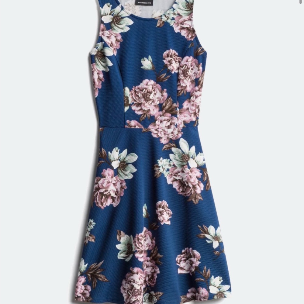 Fortune + Ivy Bedelia Charming Floral Sleeveless Knit Dress in Blue